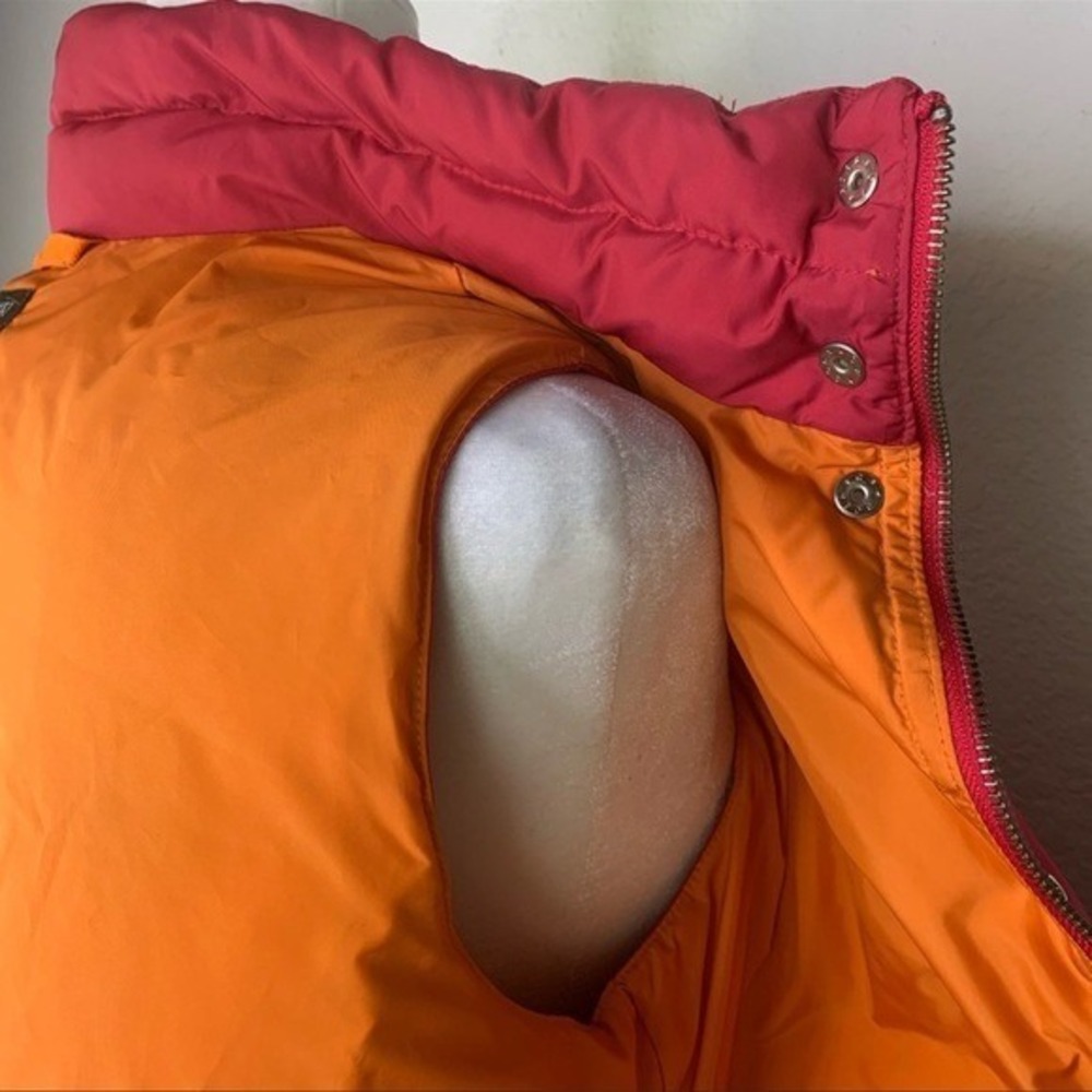 J.Crew Quilted Puffer Vest Bright Pink Orange Lined Snap Front Pockets Size M - Picture 9 of 12